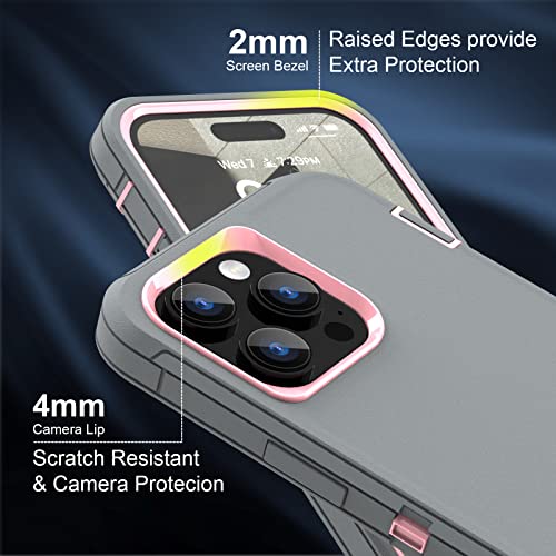 Sansunto for iPhone 14 Pro Max Case, Full Body Protection Heavy Duty Shockproof Military Grade 3 in 1 Silicone Rubber with Hard PC Rugged Durable Phone Cover for 14ProMax 6.7 Inch (GrayPink) - color: GrayPink