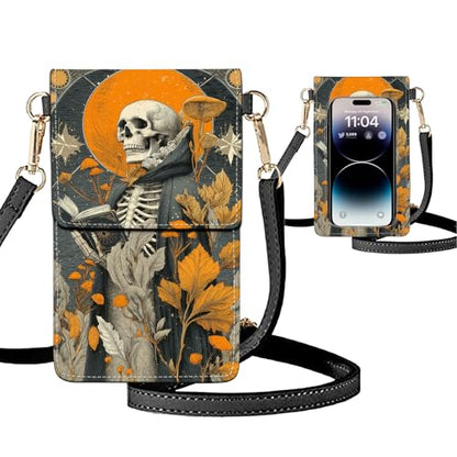 Small Crossbody Bags for Women Touchscreen Cell Phone Bag Cross Body Purses with adjustable Strap,Gifts For Teenage Girls - color: Skeleton Death Reading