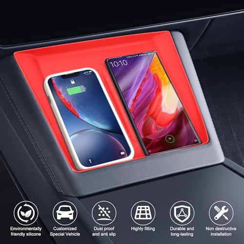 Frani Wireless Charging Pad Cover for 24-27 Tesla Model 3 Highland - color: Red, size: Model 3 Highland 2024-2026