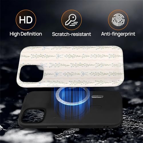 Magnetic for iPhone 15 Case,[Compatible with Magsafe] Dual Layer Protective Heavy Duty Shockproof Rugged Drop Protection Bumper Hybrid Case - Blue Bow Stripes - color: Blue Bow Stripes, size: iPhone 15