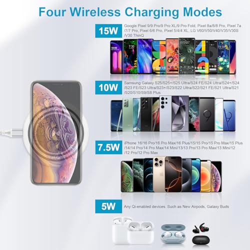 15W Wireless Charger Fast Charging Pad for iPhone 17/Air/16e/16/15 Pro Max, Android Wireless Charger Samsung Charging Station for Galaxy S25 Ultra/S24 FE/S24 Pixel 10/10 Pro/9/9 Pro XL/Fold/8a/8/7 Pro