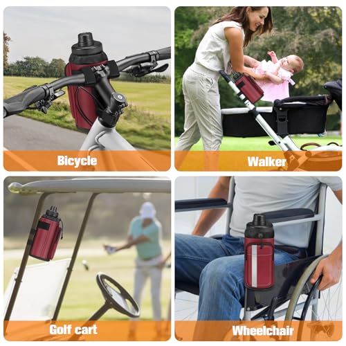 FINPAC Cup Holder for Bike, Universal Water Bottle Holder w/Phone Pockets - color: Burgundy