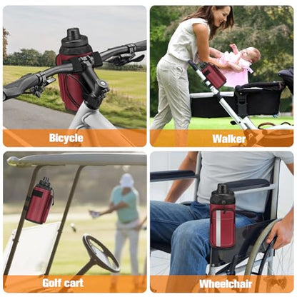 FINPAC Cup Holder for Bike, Universal Water Bottle Holder w/Phone Pockets - color: Burgundy