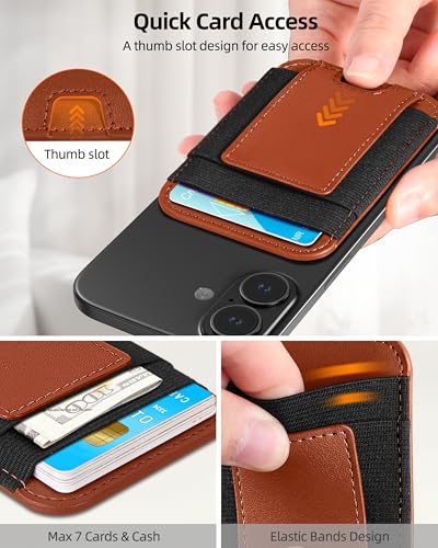 Upgraded for Magsafe Wallet, 7 Card Holder, RFID Blocking, Strongest Magnet | Magnetic Wallet for iPhone 17/16/15/14/13/12 Series, for iPhone Wallets Magsafe with 2 Card Slots, Vegan Leather, Brown-2 - color: Brown-Upgraded