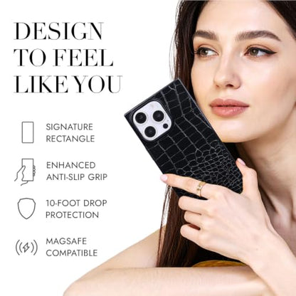 COCOMII Rectangle for iPhone 16 Pro Max Case, Black Crocodile Leather | Compatible with MagSafe Wireless Charging, Shockproof 10ft Drop Protection, Camera & Screen Protection, Premium Glossy Finish - color: Black Crocodile Leather, size: iPhone 16 Pro Max