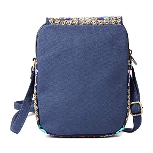 SILKAREA Embroidered Cute Mini Crossbody Bag for Women Small Handbags Wristlet Wallet Bag Cell-phone Pouch Coin Purse - color: Blue + Flower-medium