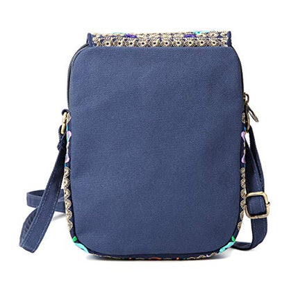 SILKAREA Embroidered Cute Mini Crossbody Bag for Women Small Handbags Wristlet Wallet Bag Cell-phone Pouch Coin Purse - color: Blue + Flower-medium