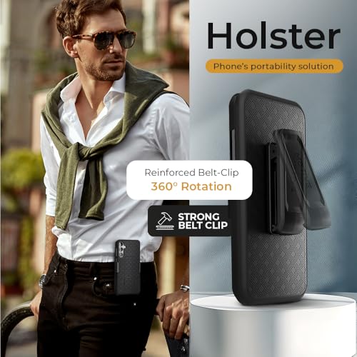 MOTIVE for Samsung Galaxy s25 Case with Belt Clip, Rigid, Kickstand | 6.2" | Ranger v1 Series, Black, 360° holster, open-top/open-bottom port access, textured grip, slim design - size: s25