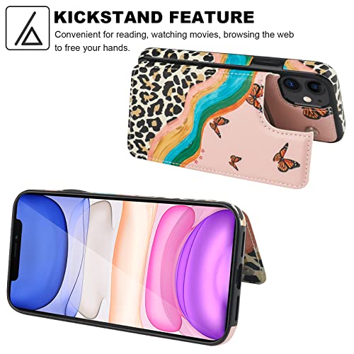 HAOPINSH for 11 Wallet Case with Card Holder, Butterfly Leopard Cheetah Pattern Back Flip Folio PU Leather Kickstand Card Slots Case for Women Girls, Double Magnetic Clasp Shockproof Cover 6.1" - color: Butterfly Leopard