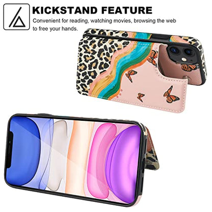 HAOPINSH for 11 Wallet Case with Card Holder, Butterfly Leopard Cheetah Pattern Back Flip Folio PU Leather Kickstand Card Slots Case for Women Girls, Double Magnetic Clasp Shockproof Cover 6.1" - color: Butterfly Leopard