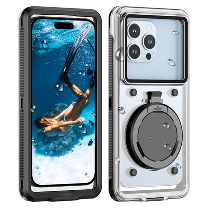Lanhiem Snorkeling Underwater Phone Case for Diving, IP68 Professional Universal Waterproof Outdoor Video Photo Cellphone Case with Lanyard for iPhone 17, Galaxy S26 Moto All Series (Clear/Black)