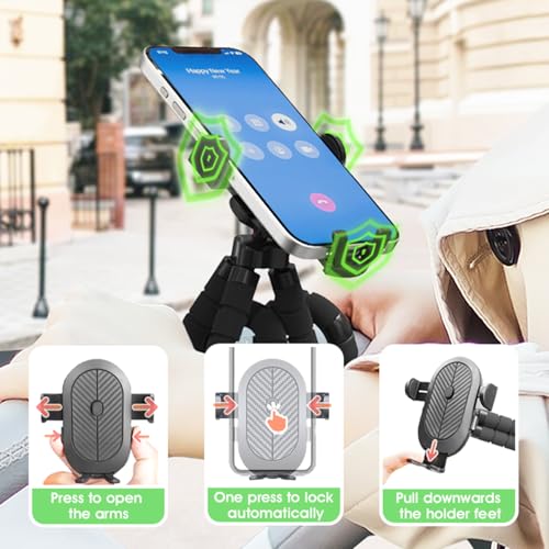 Baby Stroller Phone Holder, Phone Holder for Shopping Cart, Golf Cart, Push Cart, 360° Rotation Portable Cell Phone Clamp for Motorcycle, Scooter, ATV, Boat, Spin Bike, Treadmill, Handlebar.