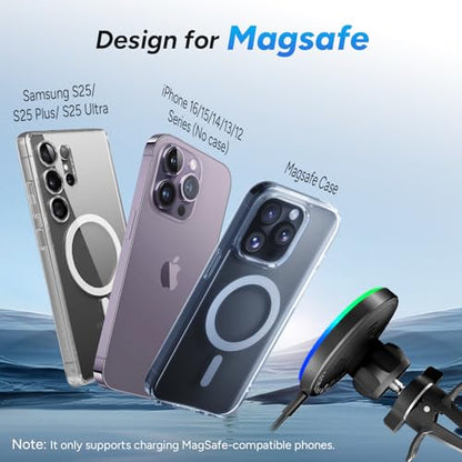 Lecork for Magsafe Car Mount, 15W Magnetic Wireless Charger for iPhone, Magsafe Air Vent Car Holder Charger for iPhone 16 Pro Max/16/15/14 13 12, Samsung S25/S25+/Ultra, RGB LED Design