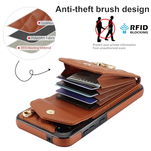 Phone Case for Samsung Galaxy S24 5G Wallet Cover with Tempered Glass Screen Protector Crossbody Wrist Strap Ring Stand RFID Blocking Credit Card Holder Cell S 24 24S G5 SM-S921U Women Men Girls Brown - color: Brown