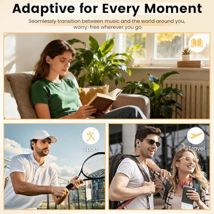 Clip On Ear Headphones, Open Ear Earbuds Wireless Bluetooth 5.4, Clip On Earbuds with LCD Touchscreen, Lightweight Comfort Open Ear Headphones for Pad Tablet Laptop Android/iOS Phones (Black) - color: Black