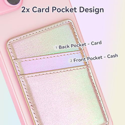 SHANSHUI Magnetic Wallet Compatible for Magsafe, PU Leather Power Magnet Card Holder for Back of Phone Wallet 2 Card Slots Compatible for iPhone 15/14/ 13/12 Series - color: PurpleRainbow