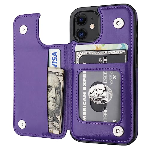 ONETOP for iPhone 12 Mini Wallet Case with Card Holder,Purple - color: Purple