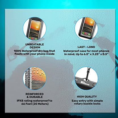 H2ODYSSEY Waterproof Phone Case and Lanyard - Excellent Waterproof Protection - Floats in The Water -Lanyard for Beach Kayak Travel - Universal Size - Black - color: Black