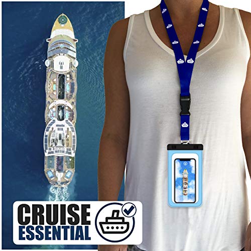 Cruise On Lanyards Waterproof Phone Pouch Dry Case w/Touch Screen for iPhone 15 14 13 12 11 Pro Max XS, Samsung S22+, Pixel 7, Fits Up to 6.5” Screen, Large Floating Holder (2-Pack) Blue