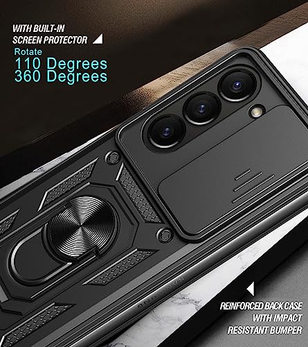 RKINC Case for Samsung Galaxy Z Fold 5 Case with Slide Camera Cover & Rotated Ring Kickstand Military Grade Shockproof with Magnetic Car Mount Holder Cover, Rose Gold - color: Rose Gold, size: Samsung Z Fold 5