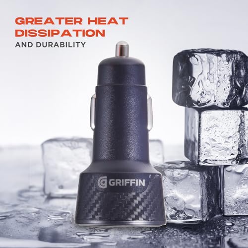Griffin Dual Port Car Charger 60W, USB-C Car Adapter with 2 x 30W USB-C PD, Compact Multi-Port with Indicator Light
