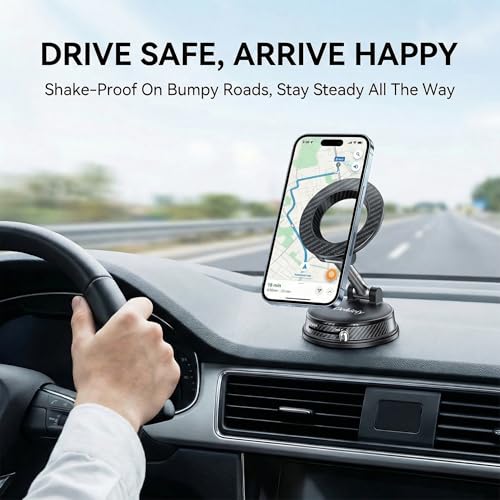 Car Phone Holder, Magnetic Phone Holder for Car, N52 Strong Magnets Suction Cup Mount, Dashboard Windshield, 1080° Rotation for All iPhone 17-12 Pro Max & Android