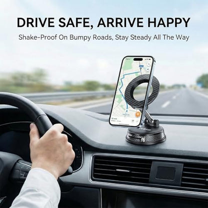 Car Phone Holder, Magnetic Phone Holder for Car, N52 Strong Magnets Suction Cup Mount, Dashboard Windshield, 1080° Rotation for All iPhone 17-12 Pro Max & Android