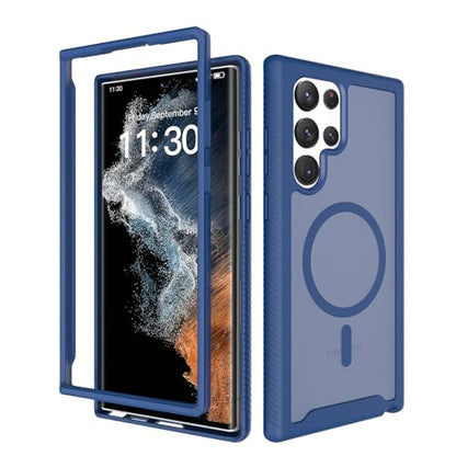 for Samsung Galaxy S22 Ultra Case Magnetic, Compatible with Magsafe 6.8-Inch Slim Fit 360 Heavy Duty Protector Wireless Charging Shockproof Anti-Slip TPU and PC Protective Phone Cover, Blue - color: Blue