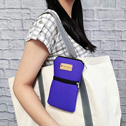 Tainada Dual Zipper Neck Cell Phone Pouch Case Bag w/Belt Loop (Purple) | For Men/Women; Water-resistant neoprene shockproof lightweight cellphone pocket carrier holder w/clip; Fits most smartphones - color: Purple