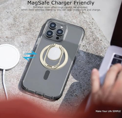 Doflyesky Magnetic Phone Grip for MagSafe Ring Holder, Metal Double Adjustable Gym Finger Ring Grip Kickstand, Removable Phone Grip for iPhone, iPad and Smartphones (Natural Titanium) - color: Natural Titanium