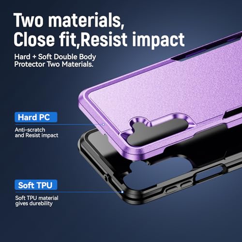 Phone Case for Samsung Galaxy A17 5G Case, Samsung A17 5G Case with Tempered Glass Screen Protector, Soft TPU Hard Back Double Layer Phone Cover (Violet) - color: Violet
