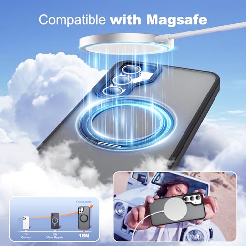 for Samsung Galaxy S25 FE Case with 360° Spin Stand,Black | 360° Spin Magnetic Ring Stand,Compatible with Magsafe,Military Protection Phone Case - color: Black, size: Samsung Galaxy S25 FE