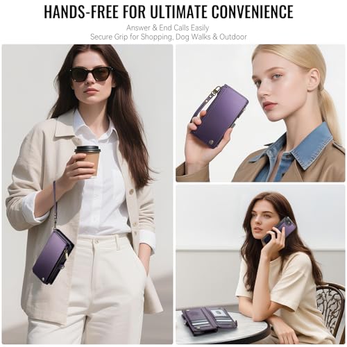 Defencase for iPhone 17e/16e Case Wallet Compatible with Magsafe, Purple | Drop-Proof Magnetic Detachable Phone Cases Cover, with RFID Bolcking Card Holder, Zipper Strap, PU Leather, Removable Wallet - color: (Detachable with Magsafe)-Purple
