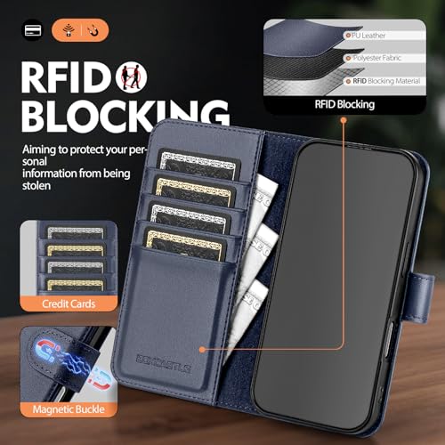 Compatible with iPhone 16 Genuine Leather Case Wallet with Card Holder,Women Men Real Leather Flip Folio RFID Blocking Credit Card Slots Kickstand Phone Cover,for Apple 16 6.1",Dark Blue - color: Dark Blue, size: iPhone 16 - 6.1"