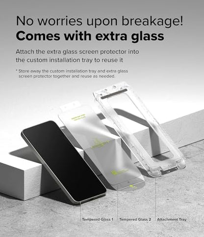 Ringke for Samsung Galaxy S25 / S24 Screen Protector [Easy Slide, 2 Pack] | Easy Installation with Alignment Tool, Case Friendly Premium 9H Hardness Tempered Glass - size: Galaxy S25 / S24