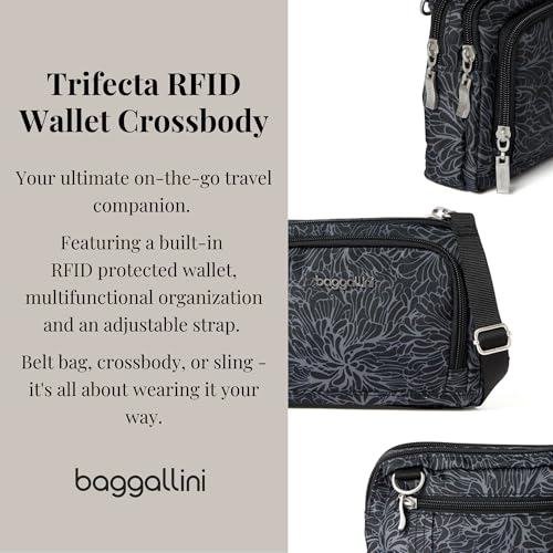 Baggallini Triple Zip with Front Wallet/Trifecta RFID Wallet Crossbody - color: Midnight Blossom