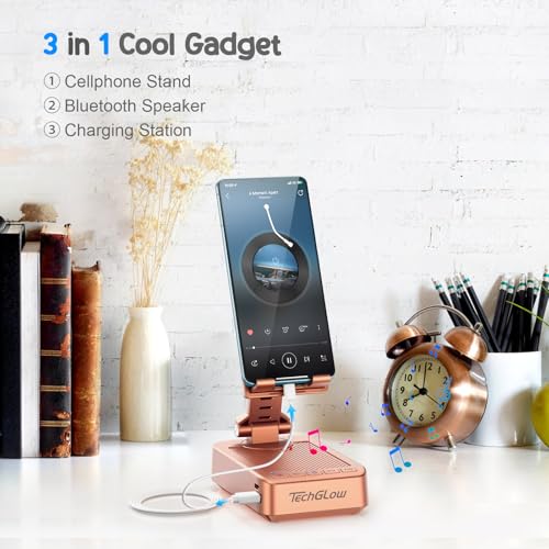 TechGlow Gifts for Men Women Foldable Cellphone Stand with Bluetooth Speaker and Charging Function 360° Rotatable Phone Stand Birthday Gift Idea for Mom Dad Cool Tech Gifts-Rose Gold - color: Rose Gold