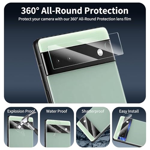 4-Pack Camera Lens Protector for Google Pixel 6A, Tempered Glass Camera Cover Screen Protector Accessories, HD, Anti-scratch, Bubble Free, 9H Hardness, Shockproof Full Protective