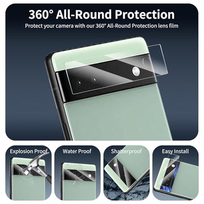 4-Pack Camera Lens Protector for Google Pixel 6A, Tempered Glass Camera Cover Screen Protector Accessories, HD, Anti-scratch, Bubble Free, 9H Hardness, Shockproof Full Protective