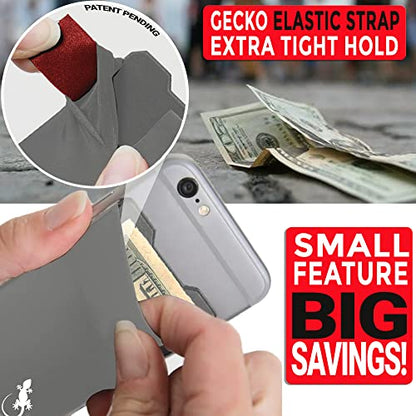 Gecko Travel Tech Double Pocket - Adhesive Card Holder - Cell Phone Pouch - Stick on Spandex Pocket - Carry Credit Cards and Cash - Gray-White - color: GRAY-WHITE