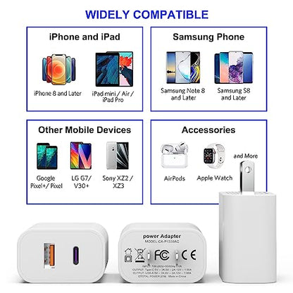 4 Pack i Phone 17 16 15 14 USB C Charger Block, 20W Dual Port QC + PD 3.0 - size: 4 Pack