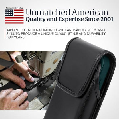 Turtleback Belt Clip for iPhone 16 Pro, 16e, 15 pro 14 Pro 13 Pro -Small- Fits w/Slim MagSafe Style Cases - Premium Black Leather, Vertical Belt Holder, Magnetic Closure, HD Rotating Belt Clip - color: Vertical - Leather w/ Metal Clip, size: Small