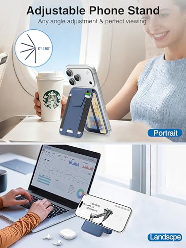 TopMade for MagSafe Wallet with Stand, 9 Cards Holder, Privacy Flap Cover - color: Dark Blue