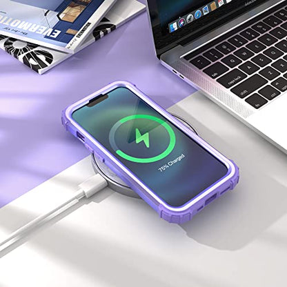 IDweel for iPhone 15 Case with Tempered Glass Screen Protector, 3 in 1 Shockproof Slim Hybrid Heavy Duty Hard PC Cover Soft Silicone Bumper Full Body Case,Purple - color: Purple