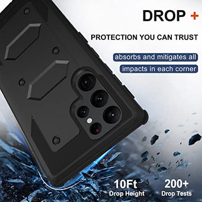 for Samsung Galaxy S22 Ultra Case with Belt Clip Holster, 2X Screen Protector, Military Grade Protection Heavy Duty Full Body Shockproof Rugged Protective Cover for Samsung S22 Ultra 5G (Black C) - color: Black C
