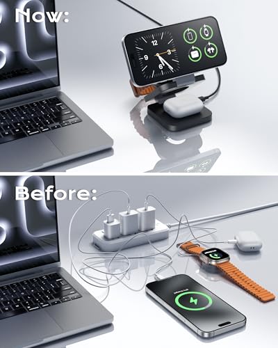 Qi2 Certified 3 in 1 Travel Charger MagSafe Compatible, Foldable Wireless Charger Stand, Mag-Safe 3 in 1 Charging Station,15W Fast Charging for iPhone 18/17/16/15/14/13/12, Apple Watch, AirPods
