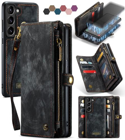 Samsung Galaxy S23+ Plus Wallet Case,Zipper Folio Leather Case Wallet with Card Holder Strap Wristlet Detachable Magnetic Protective Back Case for Samsung Galaxy S23+ Plus 5G 6.6 Inch(Black) - color: Black, size: S23+ Plus 5G 6.6 Inch