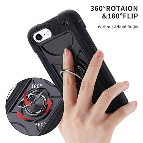 MARKILL Compatible with iPhone Case with Ring Stand, Heavy-Duty Military Grade Shockproof Phone Cover (Black, iPhone SE 3rd/2nd/iPhone 8/7/6S/6) - color: Black, size: iPhone SE 3rd/2nd/iPhone 8/7/6S/6