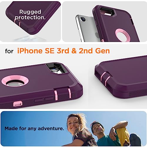 AICase for iPhone SE Case 3rd & 2nd Generation, for iPhone SE 2022/2020 Built-in Screen Protector Heavy Duty Protective Shockproof 3-Layer Full Body Rugged Phone Cover, Night Purple/Pink - color: Night Purple/pink