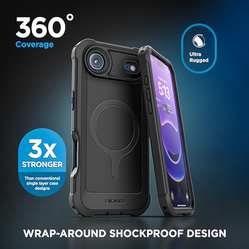 Encased for iPhone Air Case with Belt Clip (Falcon Series) Full-Body Case with Built-in Screen Protector and Phone Holster (Compatible with MagSafe) Black - size: iPhone Air